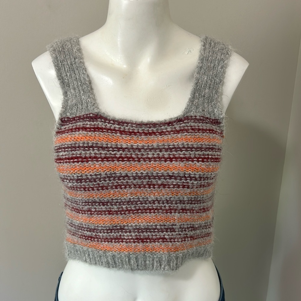Antik Batik Top Yuyu Bra Alpaca Hand Knitted Jacquard Cropped Grey Sz XS NEW